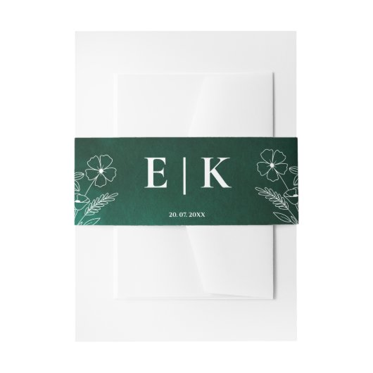 Emerald Green Wildflowers Monogram Floral Uitnodigingen Wikkel (Voorkant Voorbeeld)