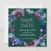Emerald Green Winter Dark Moody bloemenbruiloft Save The Date (Achterkant)