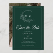 Emerald Green Wispy Crest Monogram Sla de datum op Save The Date (Voorkant / Achterkant)