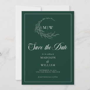 Emerald Green Wispy Crest Monogram Sla de datum op Save The Date