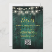 Emerald Green Wood String Lights QR Code Wedding Kaart (Achterkant)