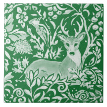 Emerald Green Woodland Animal Deer Hegel Floral