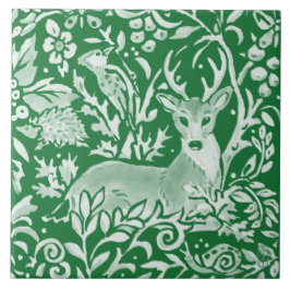 Emerald Green Woodland Animal Deer Hegel Floral Tegeltje