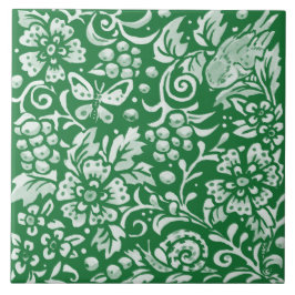 Emerald Green Woodland Bird Cute Intricate Floral Tegeltje