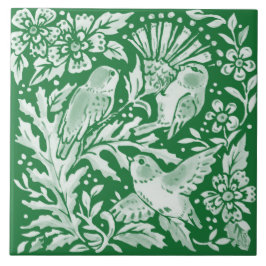 Emerald Green Woodland Bird Intricate Floral Art Tegeltje