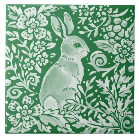 Emerald Green Woodland Bunny Rabbit Intricate Tegeltje (Voorkant)