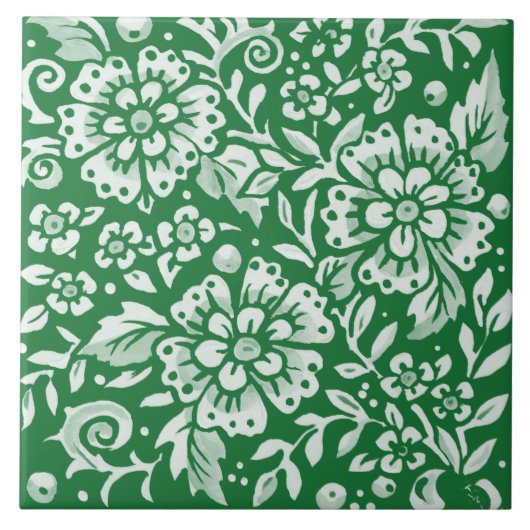 Emerald Green Woodland Chinoiserie Floral Tegeltje (Voorkant)