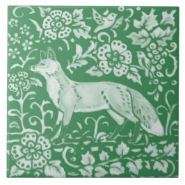 Emerald Green Woodland Cute Fox Intricate Floral Tegeltje