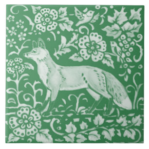 Emerald Green Woodland Cute Fox Intricate Floral Tegeltje