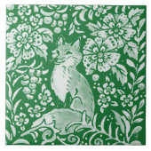 Emerald Green Woodland Cute Fox Intricate Floral Tegeltje (Voorkant)