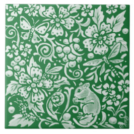 Emerald Green Woodland Garden Mouse Insect Floral Tegeltje