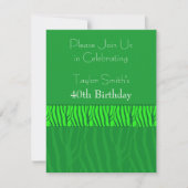 Emerald Green Zebra Pattern Birthday Invitation Kaart (Voorkant)