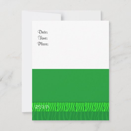 Emerald Green Zebra Pattern Birthday Invitation Kaart (Achterkant)