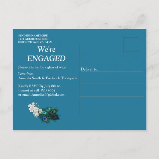 Emerald Green & Zijde Pauw Veren Uitnodiging Briefkaart (Achterkant)