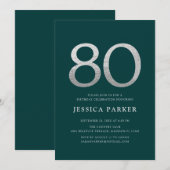 Emerald Green Zilver Elegante 80e verjaardag Kaart (Voorkant / Achterkant)