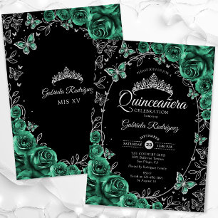 Emerald Green Zilver Zwart Quinceanera Kaart