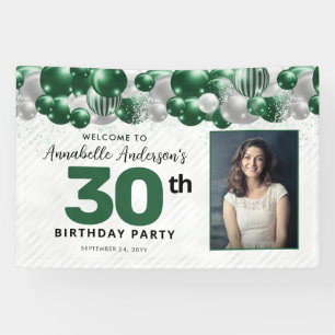 Emerald Green Zilveren Ballon Glitter Foto Welkom Spandoek