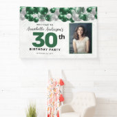 Emerald Green Zilveren Ballon Glitter Foto Welkom Spandoek (Insitu)
