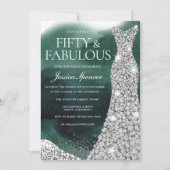 Emerald Green & Zilveren Gown 50ste Verjaardagsfee Kaart (Voorkant)