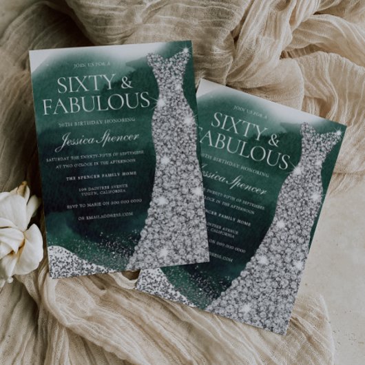 Emerald Green & Zilveren Gown 60ste Verjaardagsfee Kaart
