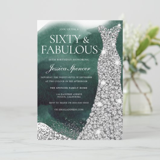 Emerald Green & Zilveren Gown 60ste Verjaardagsfee Kaart (Staand voorkant)