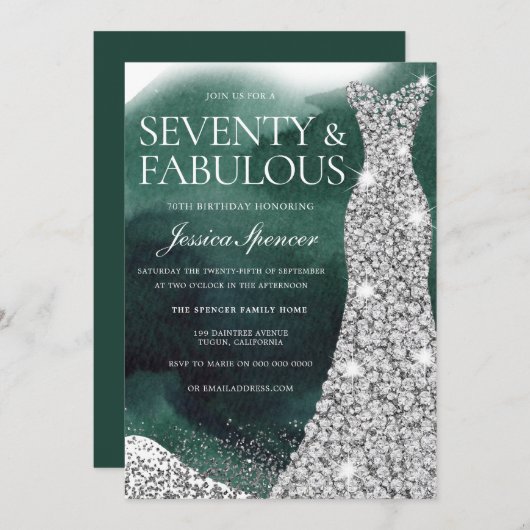 Emerald Green & Zilveren jurk 70ste verjaardagsfee Kaart (Voorkant / Achterkant)