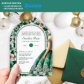 Emerald Green Zilveren Quince Jurk Bloemen Tiara Acryl Uitnodigingen