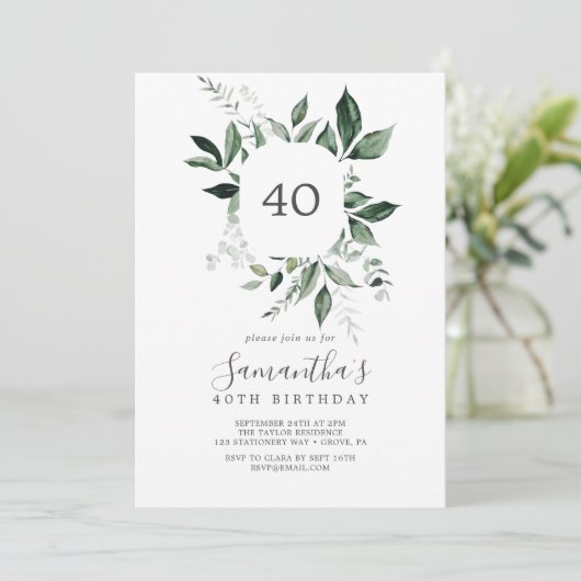 Emerald Greenery 40th Birthday Kaart (Staand voorkant)