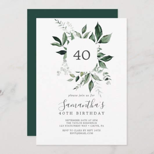 Emerald Greenery 40th Birthday Kaart (Voorkant / Achterkant)