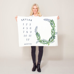Emerald Greenery Baby Maandelijkse mijlpaal Fleece Deken