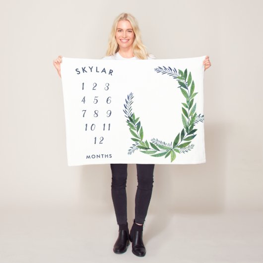 Emerald Greenery Baby Maandelijkse mijlpaal Fleece Deken (In situ)