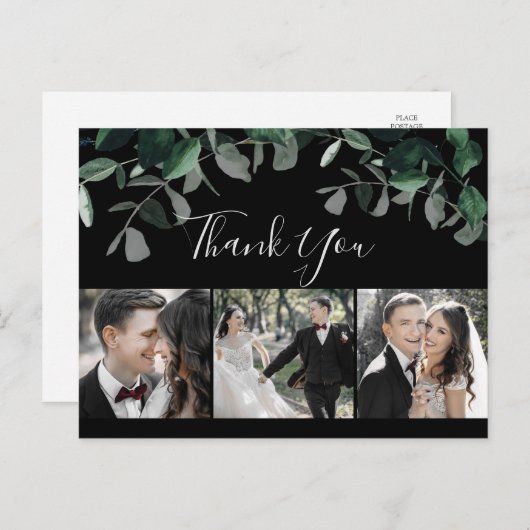 Emerald Greenery Black 3 Foto bedankt Briefkaart (Voorkant / Achterkant)