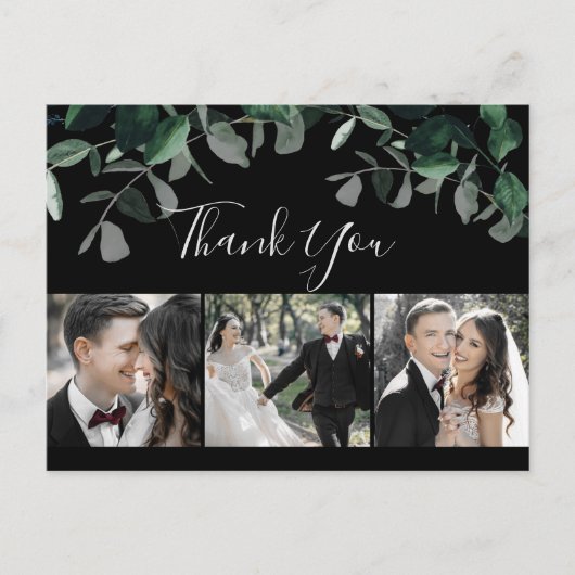 Emerald Greenery Black 3 Foto bedankt Briefkaart (Voorkant)