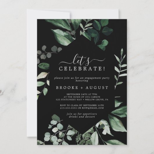 Emerald Greenery | Black Let's Celebrate Kaart (Voorkant)