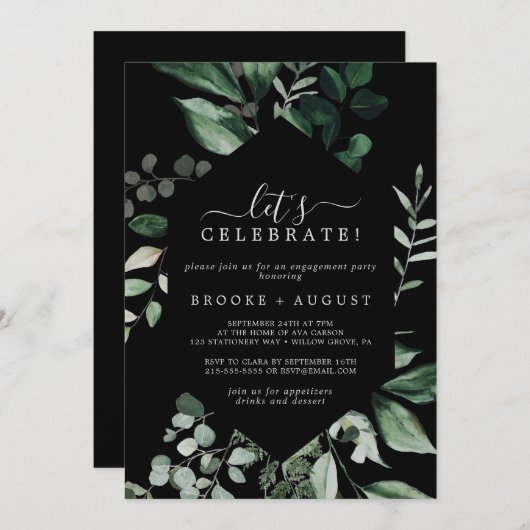 Emerald Greenery | Black Let's Celebrate Kaart (Voorkant / Achterkant)