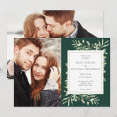 Emerald Greenery Botanical Gold Photos Wedding Kaart (Voorkant / Achterkant)