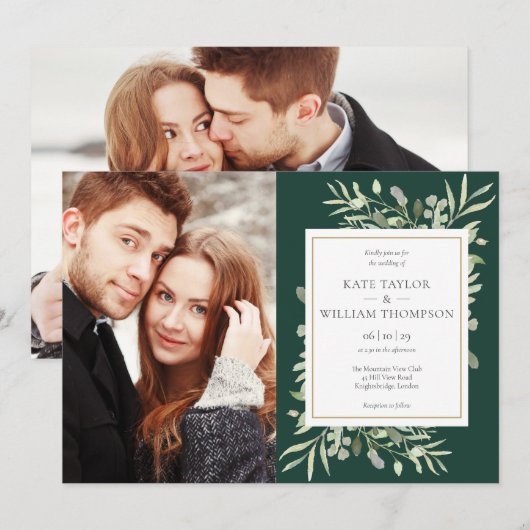 Emerald Greenery Botanical Gold Photos Wedding Kaart