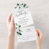 Emerald Greenery Botanical Wedding Details RSVP All In One Uitnodiging (Afscheurbaar)