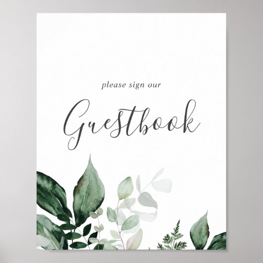 Emerald Greenery Botanical Wedding Guestbook Sign Poster (Voorkant)