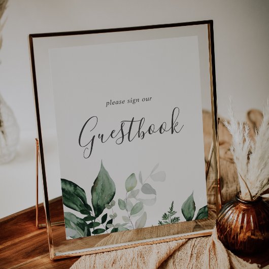 Emerald Greenery Botanical Wedding Guestbook Sign Poster