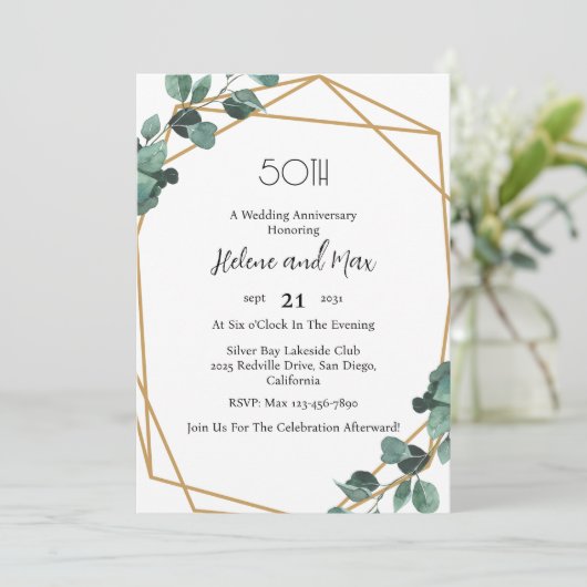 Emerald Greenery bruiloft Jubileum Uitnodigingen (Staand voorkant)