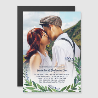 Emerald Greenery Custom Photo Wedding Magnetische Uitnodiging