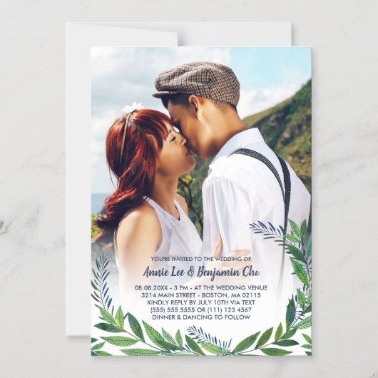 Emerald Greenery Custom Photo Wedding Magnetische Uitnodiging (Voorkant)