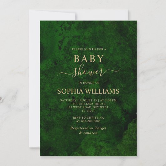 Emerald Greenery en Gold Calligraphy Baby shower Kaart (Voorkant)