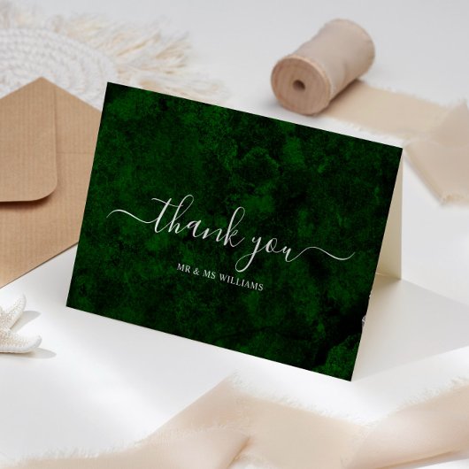 Emerald Greenery en Silver Calligrafie Bedankkaart