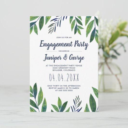 Emerald Greenery Engagement Party Kaart (Staand voorkant)