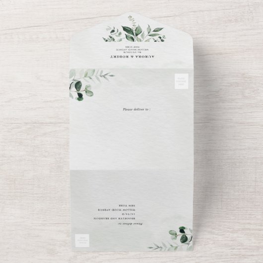 Emerald Greenery Eucalyptus Botanical Wedding All In One Uitnodiging (Buitenkant)