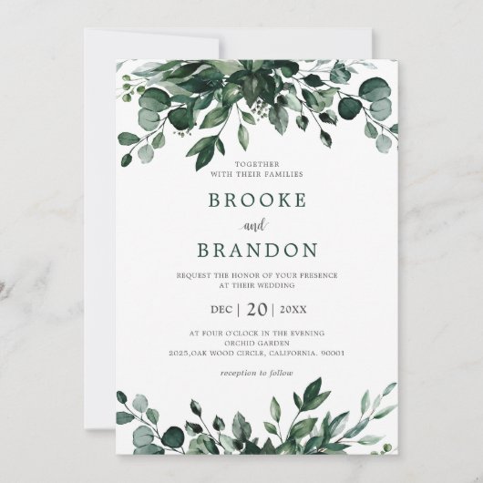 Emerald Greenery Eucalyptus Botanical Wedding Invi Kaart (Voorkant)