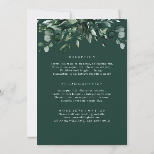Emerald Greenery Eucalyptus Botanical Wedding Invi Kaart (Achterkant)