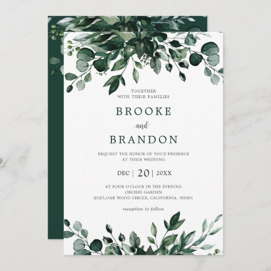 Emerald Greenery Eucalyptus Botanical Wedding Invi Kaart (Voorkant / Achterkant)